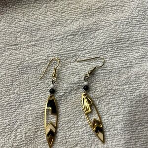 Wire earrings  gold tone. Black white accents